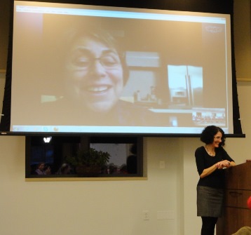 Dr. Martha Kanter speaks to Professor Pamela Eddy’s class via Skype at the school of Education