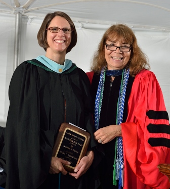 Sondra C. VanderPloeg receives the Nancy Beyer Opler ’56 Award for Excellence in Advising from Academic Vice President and Dean of Faculty Deborah A. Taylor
