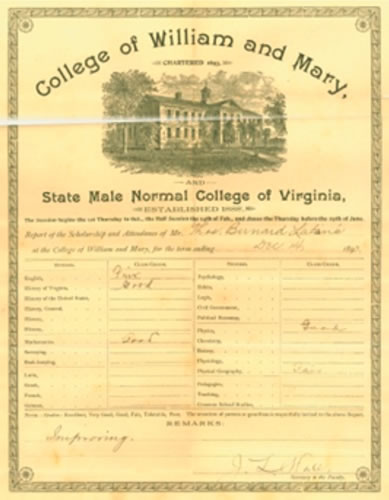 1893 Grade report for Normal School student, Thomas Bernard Latane