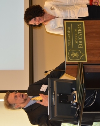 Dean Spencer Niles presents Pamela Eddy the Faculty Award for Excellence