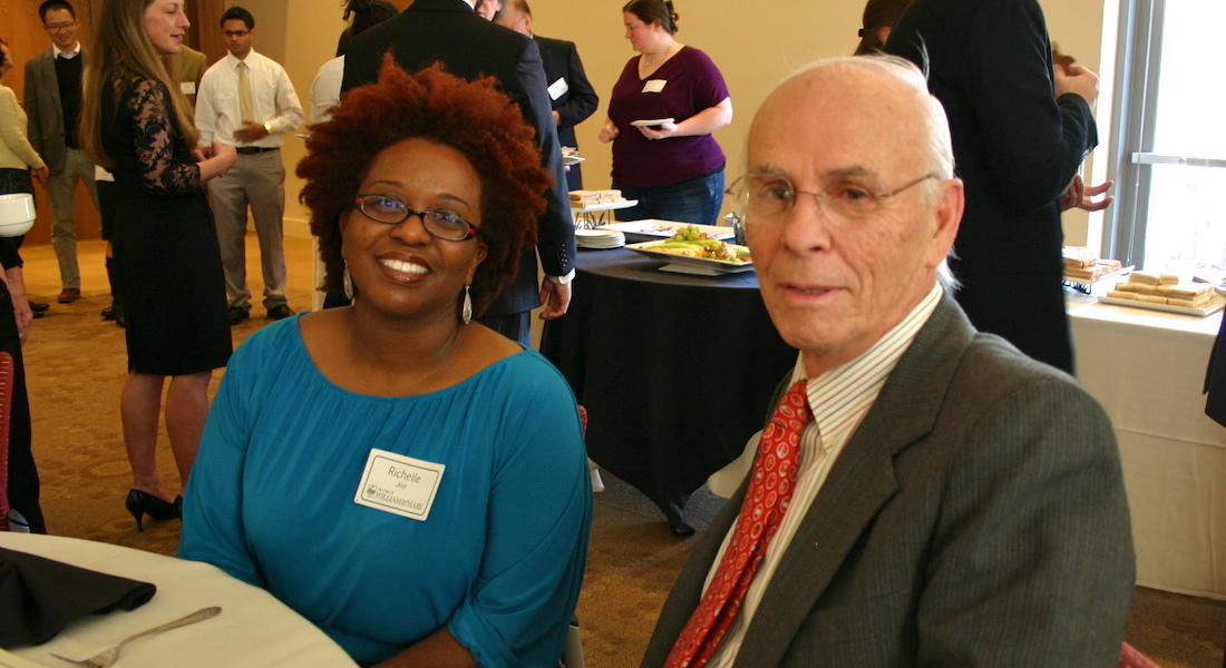 J. Richelle Joe Ph.D. ’15 (left) and William &amp; Mary professor emeritus S. Stuart Flanagan attend a School of Education scholarship awards ceremony in 2012.