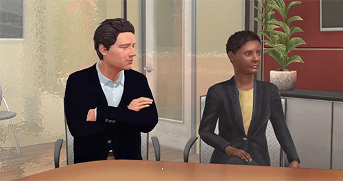 Avatars Max and Maia interact in a mixed-reality simulation created by the GEODES project. 