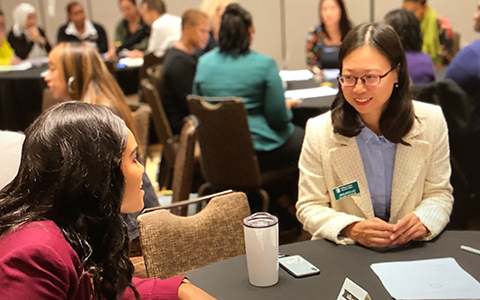 Jingjing Liu (right) presented at the roundtable session.