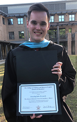 T.J. Horan M.Ed. '21 is the winner of the master's Award for Excellence.