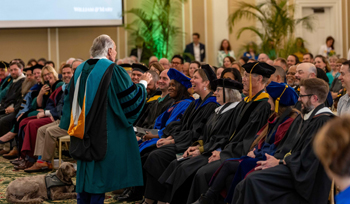Plumeri expressed deep gratitude and passionate encouragement to the 2024 class of Plumeri Awards recipients, taking time to recognize their accomplishments and drive for excellence. (Photo by Skip Rowland ’83)