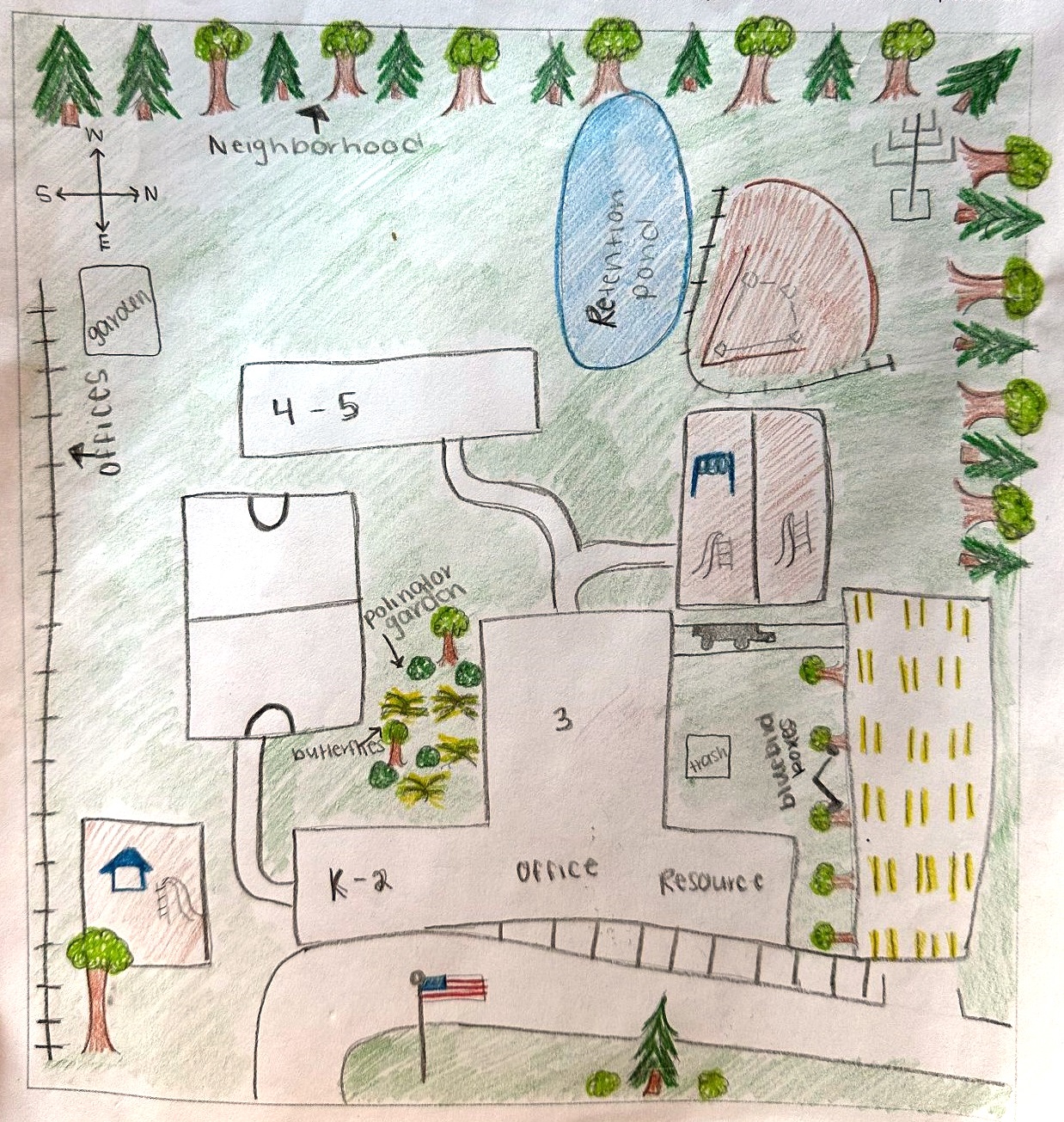 Brynne Rockovits M.A.Ed. ’25 created a hand-drawn map of Waller Mill Elementary School.
