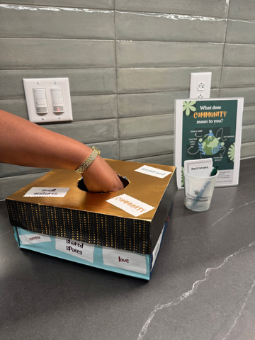 A participant puts a slip of paper into a box
