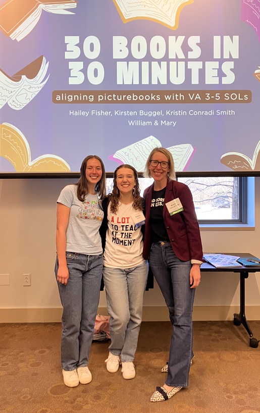 Associate Professor of Reading Education Kristin Conradi Smith presented with two undergraduate students.