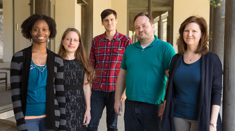 Ethically Minded: Keosha Branch, Brian Kooyman, Clay Martin and Becky Sheffield collaborated on their award-winning project for the American Counseling Association's Graduate Student Ethics Competition. Professor Eleni Honderich (second from left) was their faculty advisor. Photo by Steve Salpukas