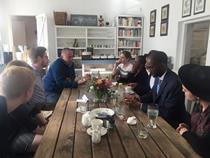The group enjoys a lunch meeting with Stellenbosch students.